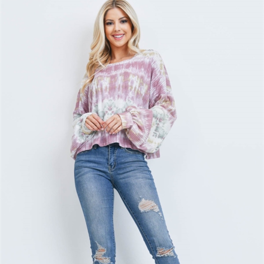 WHITE MAUVE TIE DYE TOP - Picture 2 of 6